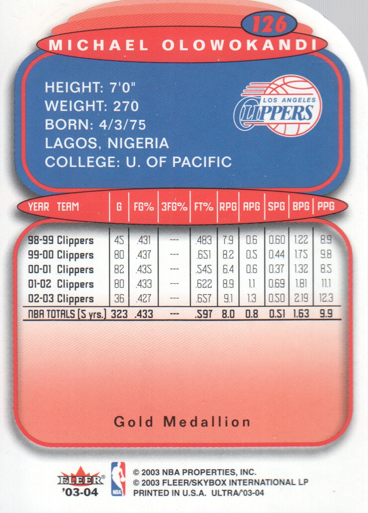 2003-04 Ultra Gold Medallion #126 Michael Olowokandi back image