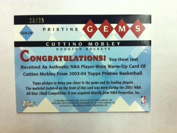 2003-04 Topps Pristine Gems Relics Refractors #CM Cuttino Mobley G back image