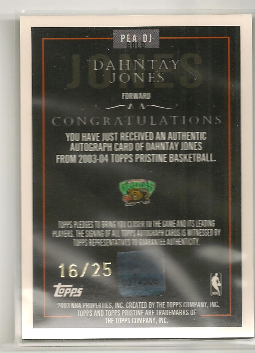 2003-04 Topps Pristine Personal Endorsements Gold #DJ Dahntay Jones back image