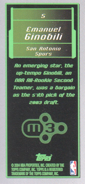 2003-04 Topps Rookie Matrix Minis #5 Manu Ginobili back image