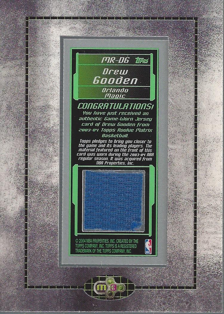 2003-04 Topps Rookie Matrix Mini Relics #DG Drew Gooden E back image