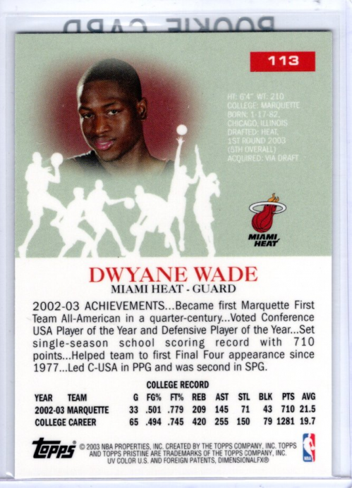 2003-04 Topps Pristine #113 Dwyane Wade C RC back image