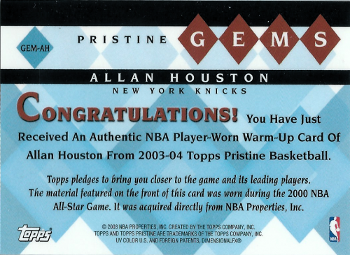 2003-04 Topps Pristine Gems Relics #AH Allan Houston G back image