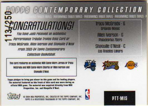 Allen Iverson ＆ Shaquille O´Neal＆ Tracy McGrady＜  Topps