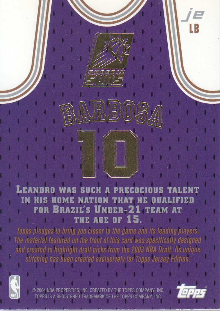 2003-04 Topps Jersey Edition #LB Leandro Barbosa SS RC back image