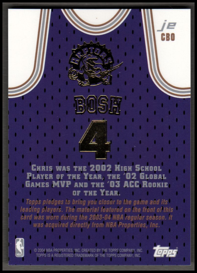 2003-04 Topps Jersey Edition #CBO Chris Bosh RC back image