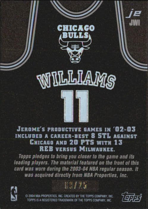 2003-04 Topps Jersey Edition Black #JWI Jerome Williams back image