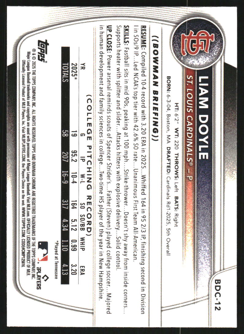 2025 Bowman Chrome Draft Mega Box #BDC12 Liam Doyle