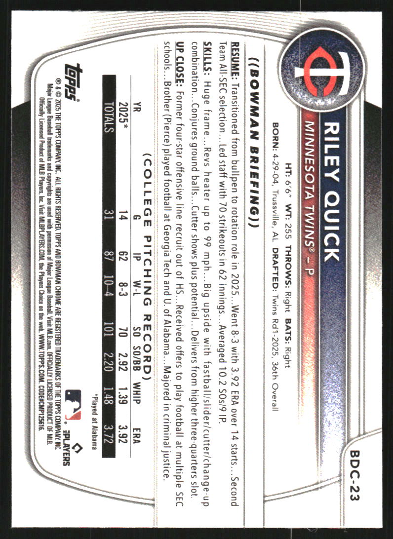 2025 Bowman Chrome Draft Mega Box #BDC23 Riley Quick