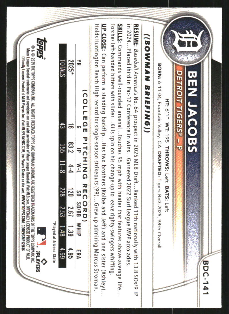 2025 Bowman Chrome Draft Mega Box #BDC141 Ben Jacobs