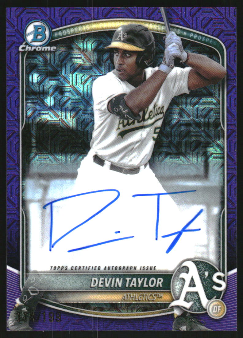 2025 Bowman Chrome Draft Mega Box Prospect Autographs Purple Refractors #BMADT Devin Taylor Auto /199