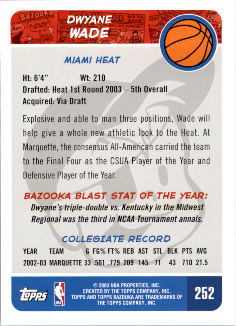 2003-04 Bazooka #252B Dwyane Wade Layup RC back image