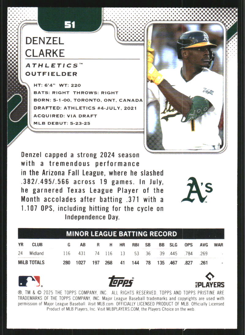 2025 Topps Pristine Blue Refractors #51 Denzel Clarke /75
