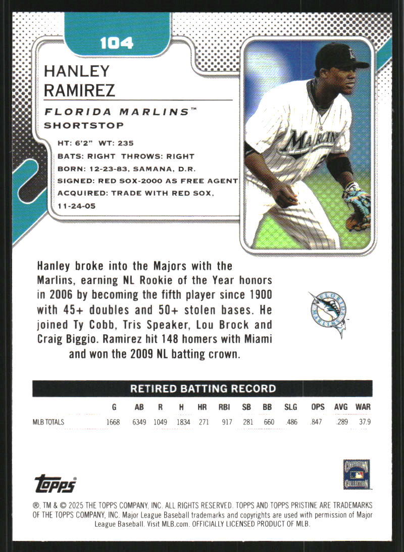 2025 Topps Pristine Blue Refractors #104 Hanley Ramirez /75
