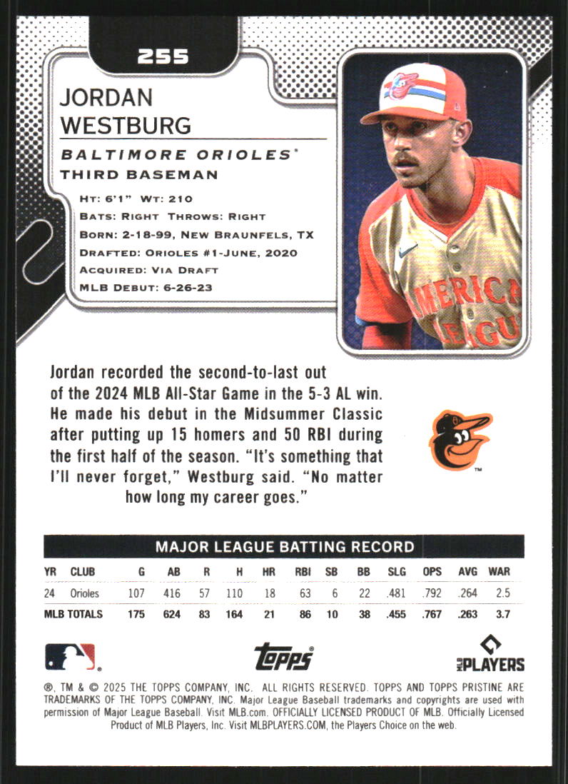 2025 Topps Pristine Blue Refractors #255 Jordan Westburg /75