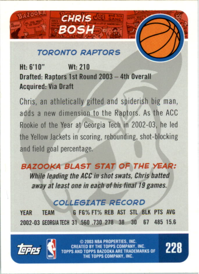 2003-04 Bazooka Mini #228B Chris Bosh back image