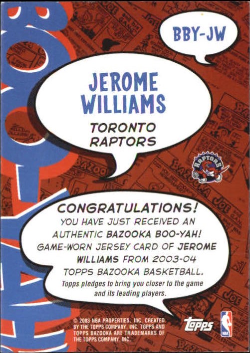 2003-04 Bazooka Boo-Yah #JW Jerome Williams D back image