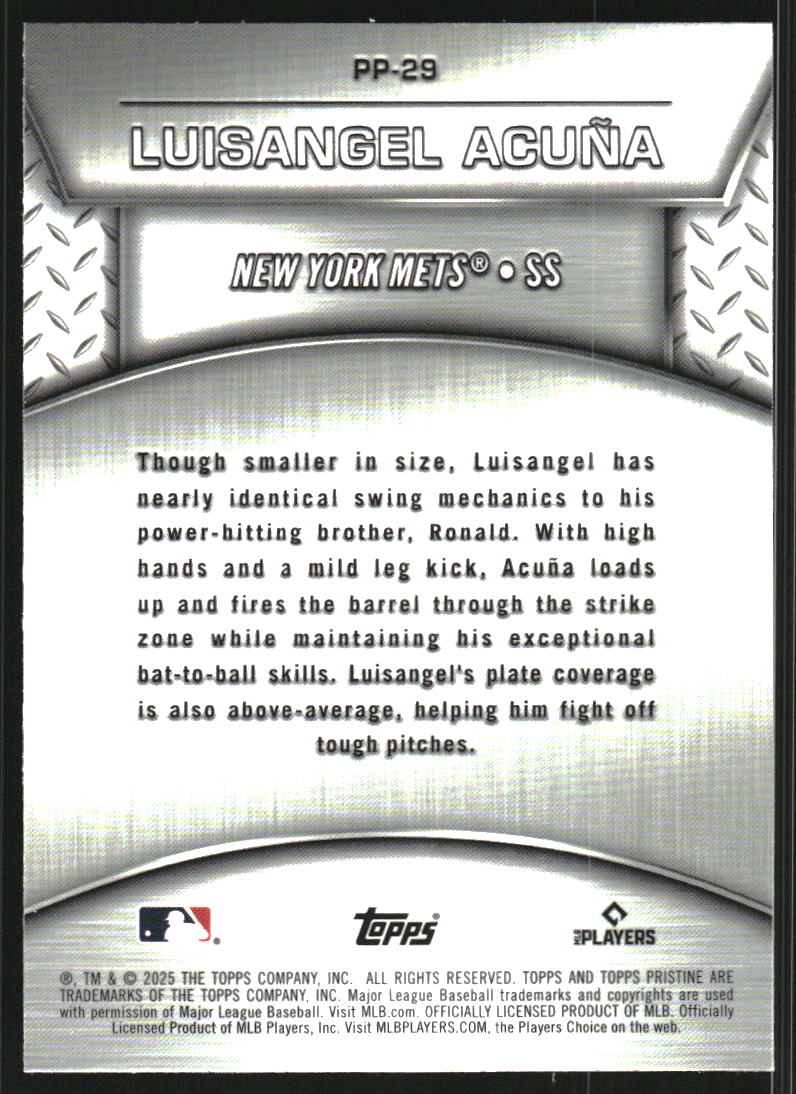 2025 Topps Pristine Plated and Polished Blue Refractors #PP29 Luisangel Acuna /75