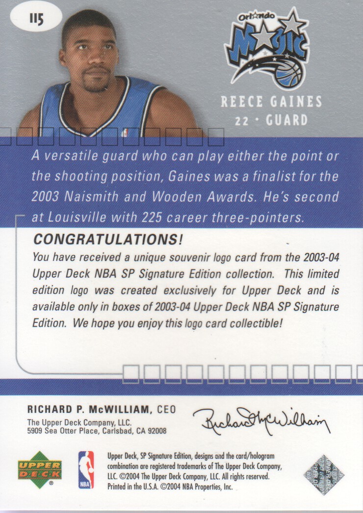 2003-04 SP Signature Edition #115 Reece Gaines RC back image