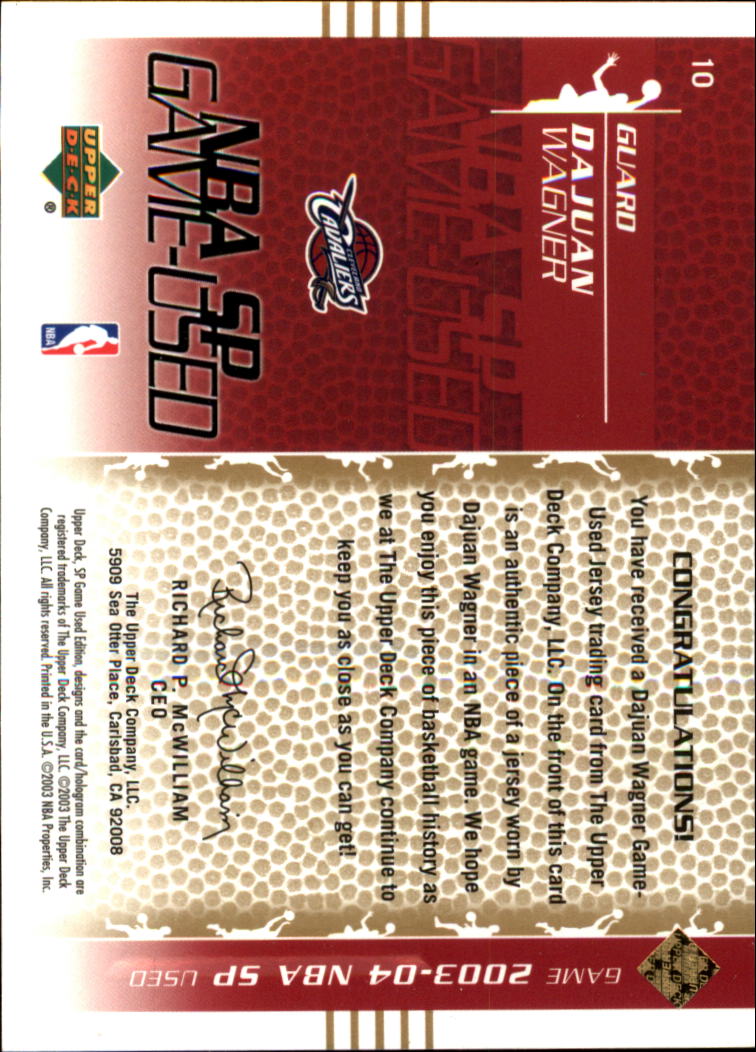 2003-04 SP Game Used Gold #10 DaJuan Wagner JSY back image