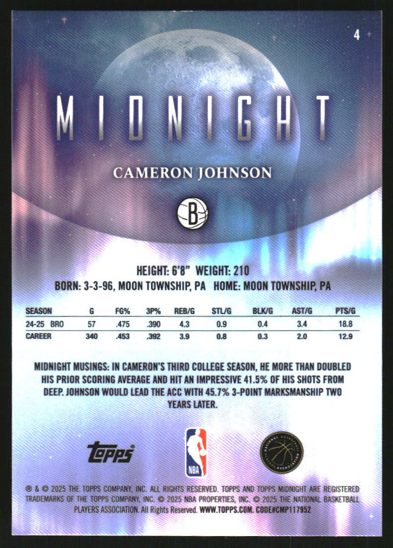2025-26 Topps Midnight Midnight #4 Cameron Johnson /12