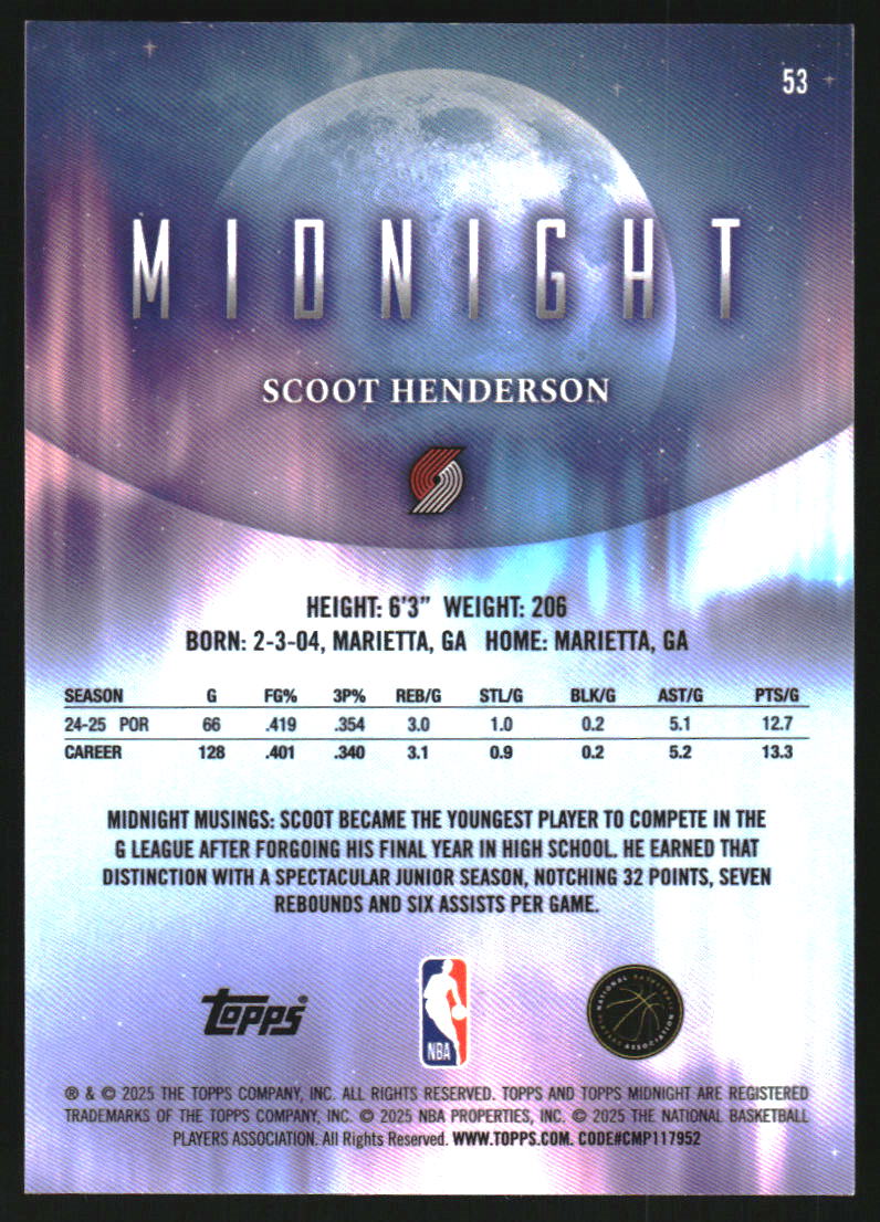 2025-26 Topps Midnight Moon Beam #53 Scoot Henderson