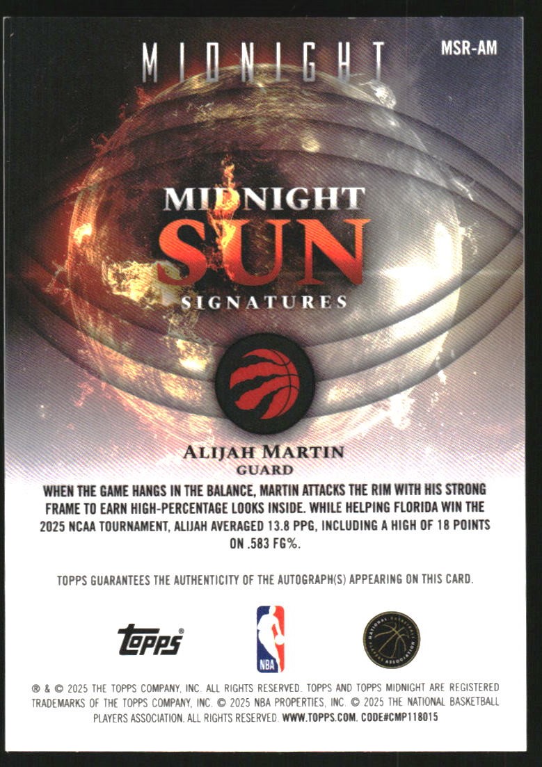 2025-26 Topps Midnight Midnight Sun Rookie Signatures #MSRAM Alijah Martin Auto