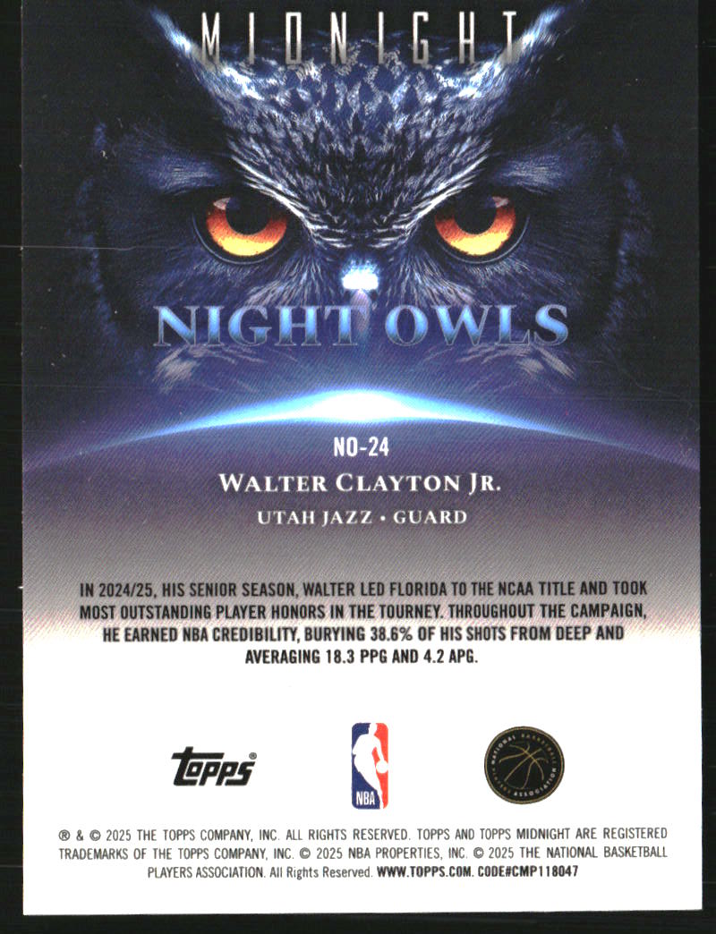 2025-26 Topps Midnight Night Owls #NO24 Walter Clayton Jr.