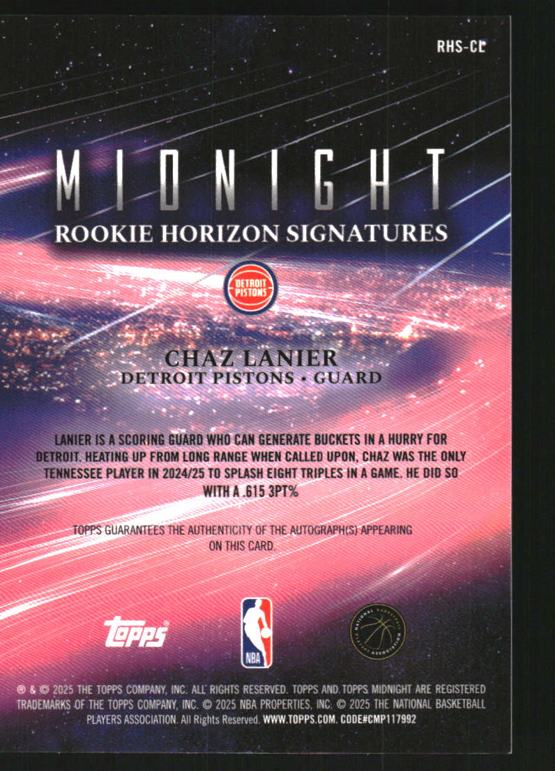 2025-26 Topps Midnight Rookie Horizon Signatures #RHSCL Chaz Lanier Auto