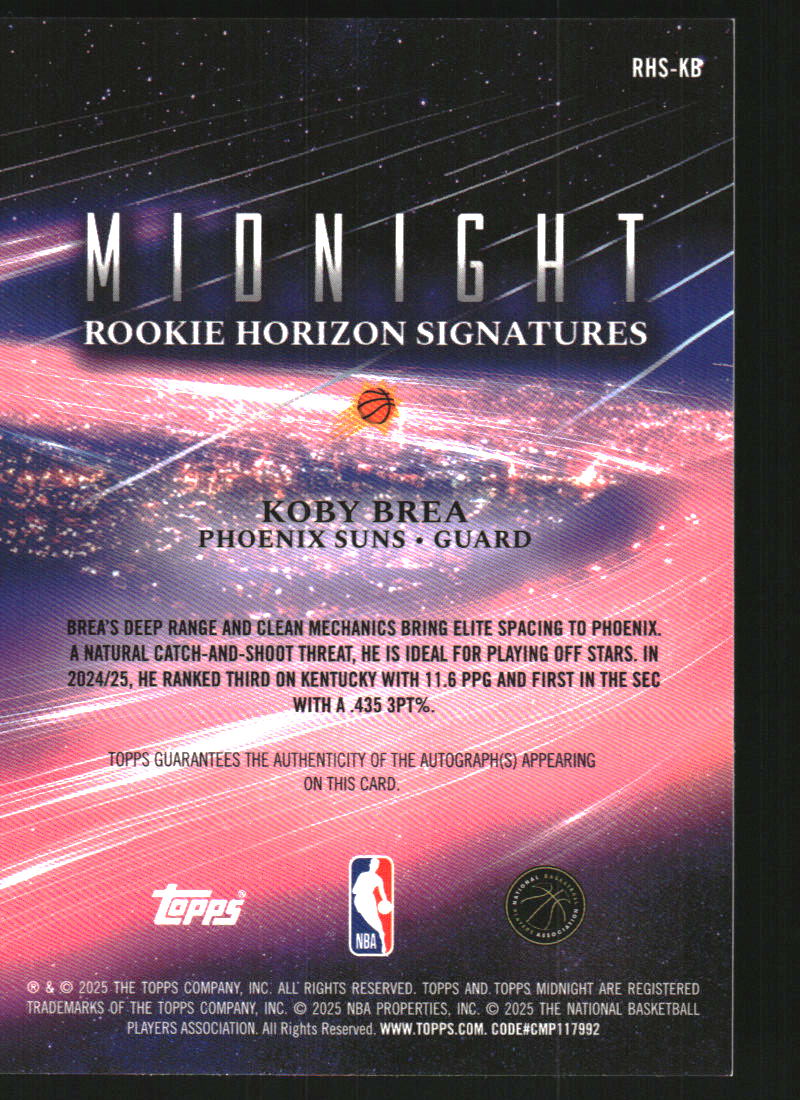 2025-26 Topps Midnight Rookie Horizon Signatures #RHSKB Koby Brea Auto