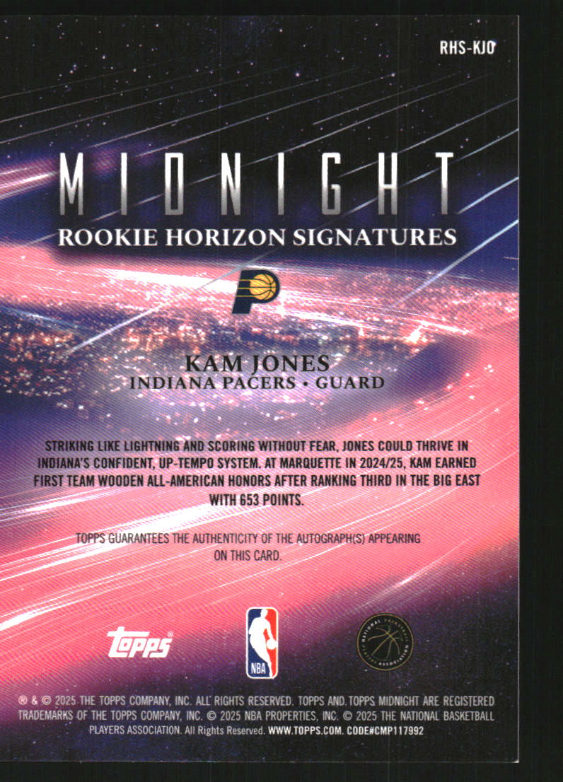 2025-26 Topps Midnight Rookie Horizon Signatures #RHSKJO Kam Jones Auto