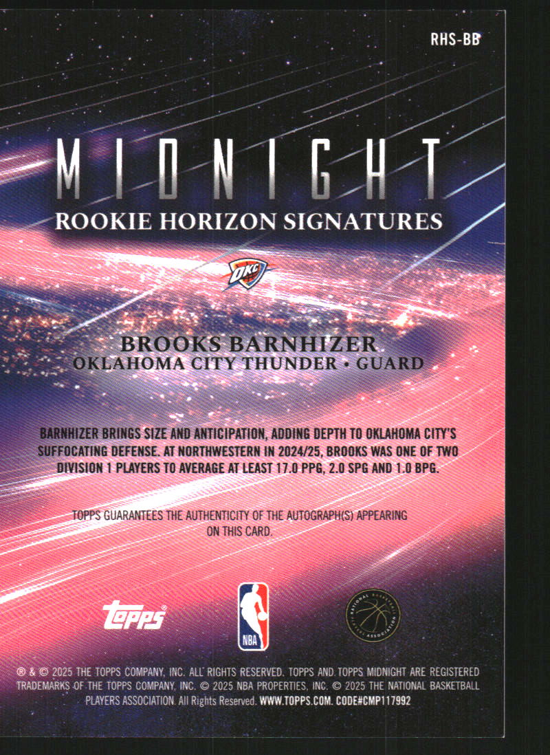 2025-26 Topps Midnight Rookie Horizon Signatures Dusk #RHSBB Brooks Barnhizer Auto /75