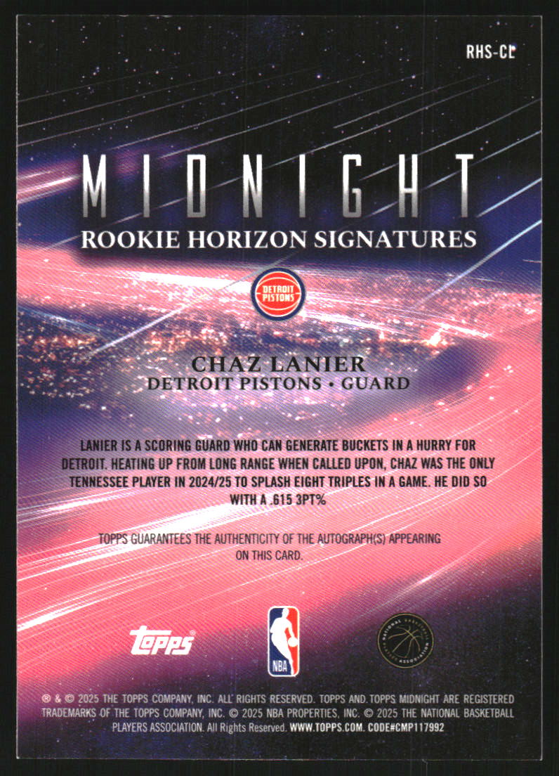 2025-26 Topps Midnight Rookie Horizon Signatures Moon Beam #RHSCL Chaz Lanier Auto