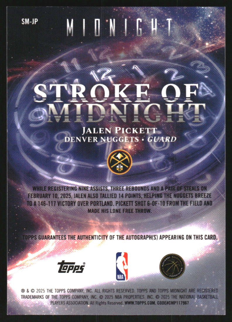 2025-26 Topps Midnight Stroke of Midnight Autographs #SMJP Jalen Pickett Auto