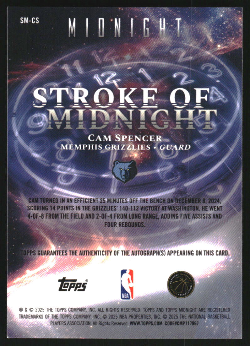 2025-26 Topps Midnight Stroke of Midnight Autographs Moon Beam #SMCS Cam Spencer Auto