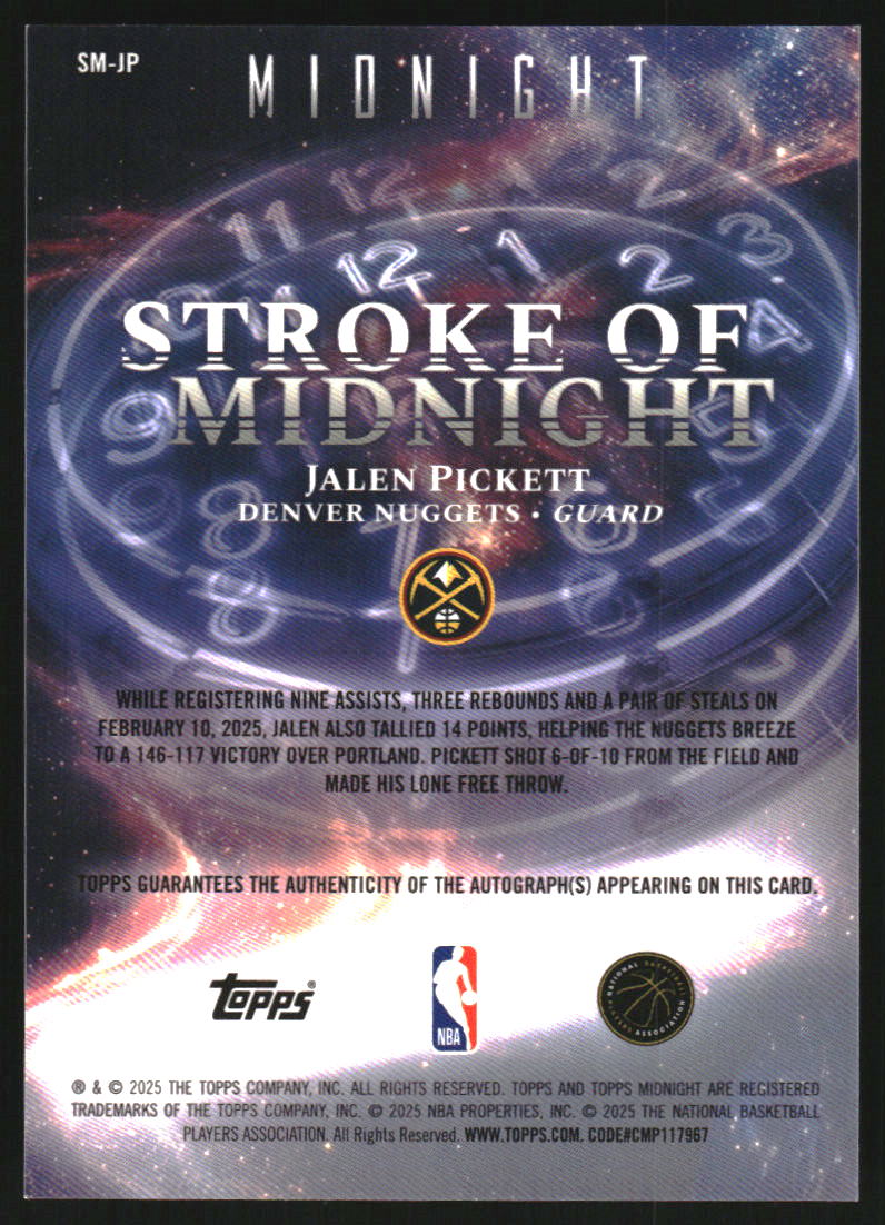 2025-26 Topps Midnight Stroke of Midnight Autographs Twilight #SMJP Jalen Pickett Auto /199
