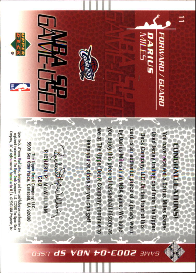 2003-04 SP Game Used #11 Darius Miles JSY back image