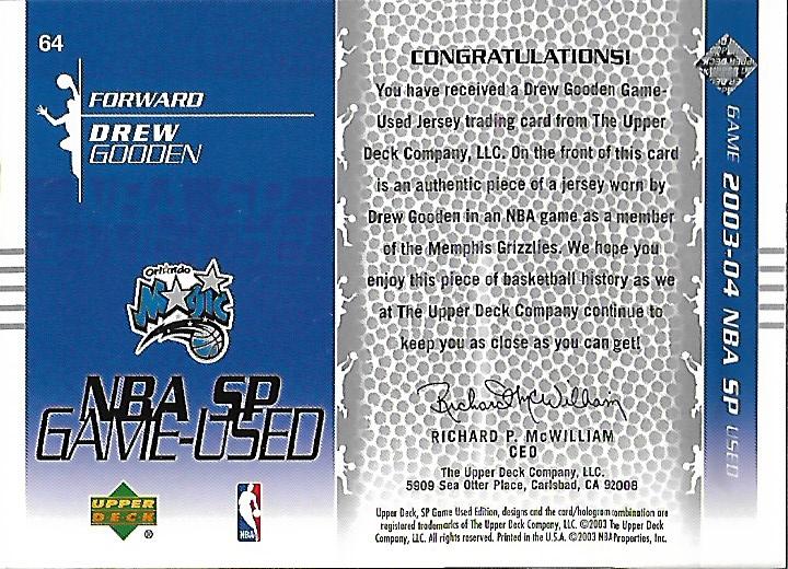 2003-04 SP Game Used #64 Drew Gooden JSY back image