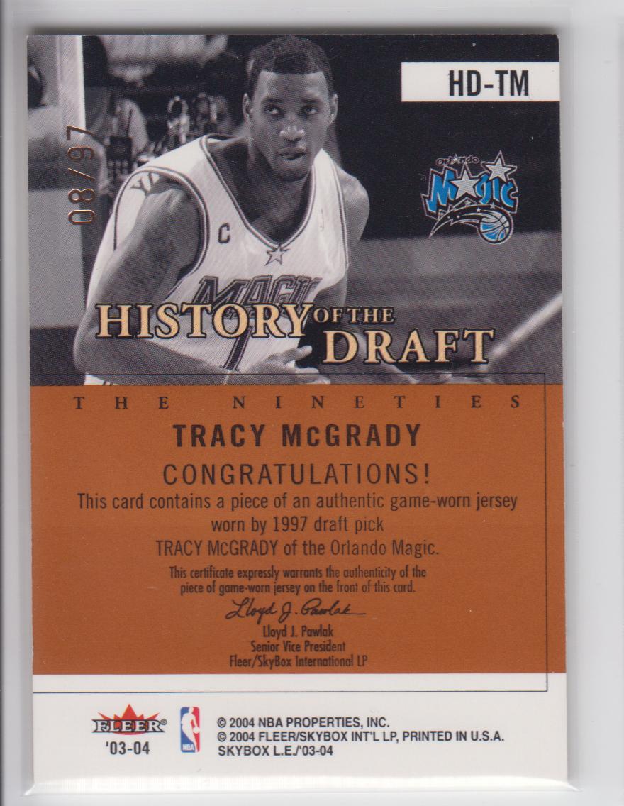 2003-04 SkyBox LE History of the Draft The 90s #HDTM Tracy McGrady/97 back image