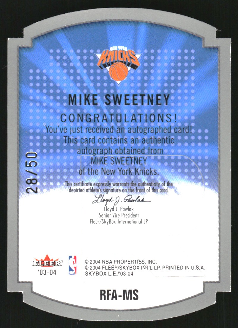 2003-04 SkyBox LE Rare Form Autographs 50 #22 Mike Sweetney back image
