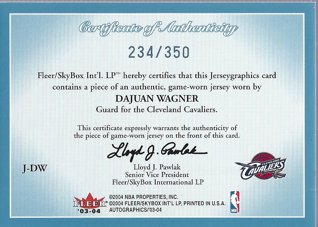  2003-04 Skybox Autographics Jerseygraphics Silver #DW3 Dajuan Wagner  Jersey /150 NBA Basketball Trading Card : Collectibles & Fine Art