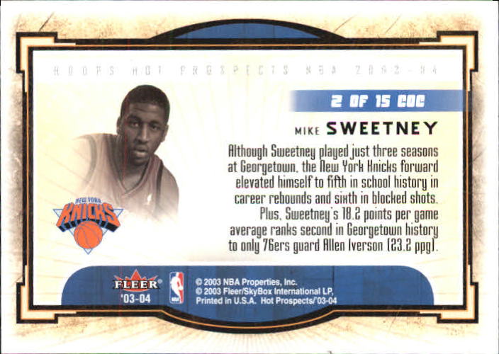 2003-04 Hoops Hot Prospects Cream of the Crop #2 Mike Sweetney