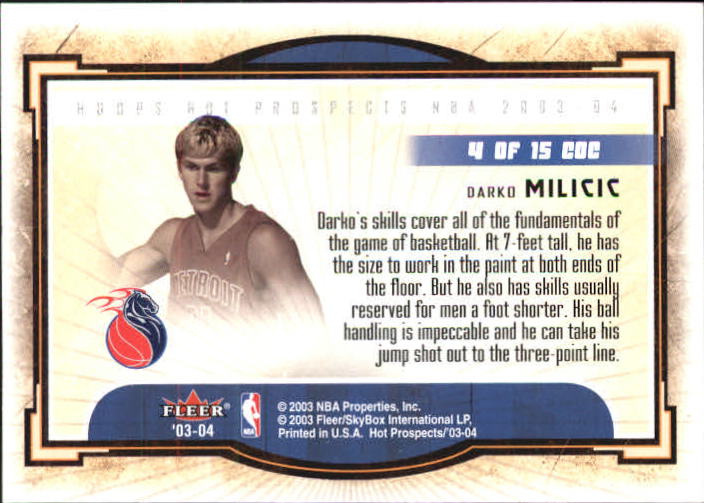 2003-04 Hoops Hot Prospects Cream of the Crop #4 Darko Milicic