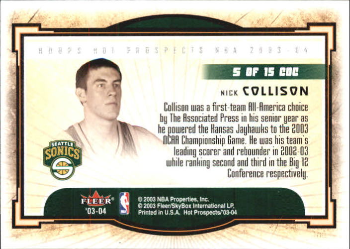 2003-04 Hoops Hot Prospects Cream of the Crop #5 Nick Collison