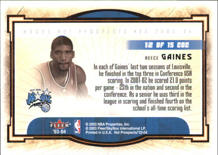 2003-04 Hoops Hot Prospects Cream of the Crop #12 Reece Gaines