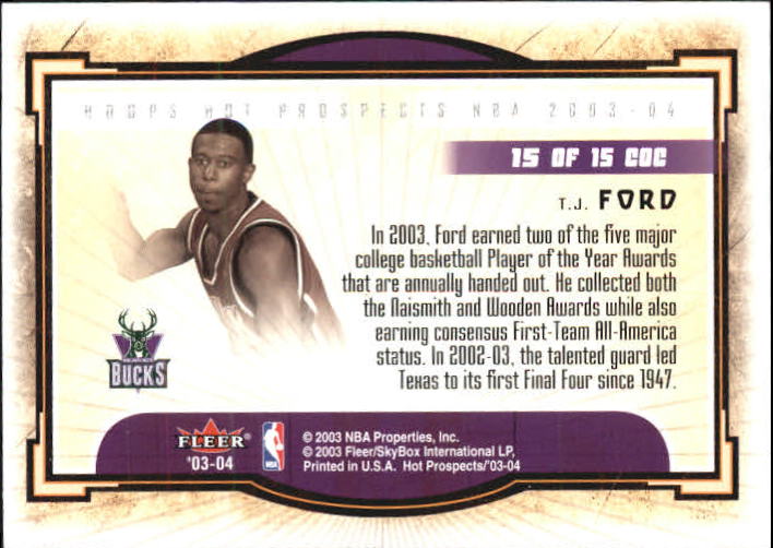 2003-04 Hoops Hot Prospects Cream of the Crop #15 T.J. Ford