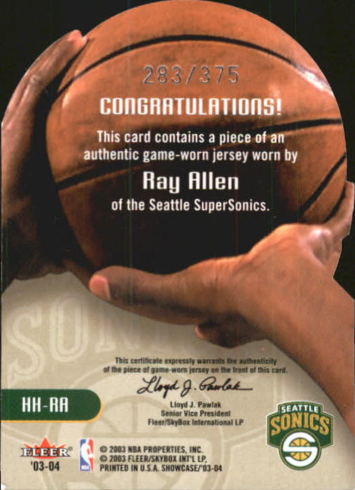 2003-04 Fleer Showcase Hot Hands Game-Used #14 Ray Allen back image
