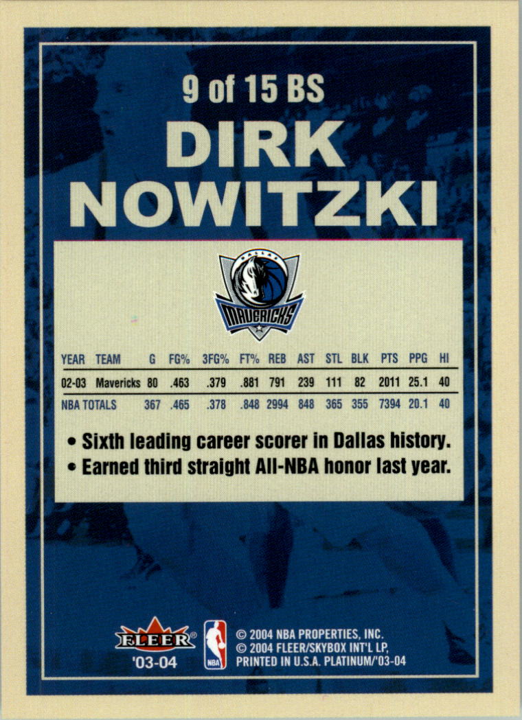 2003-04 Fleer Platinum Big Signs #9 Dirk Nowitzki back image