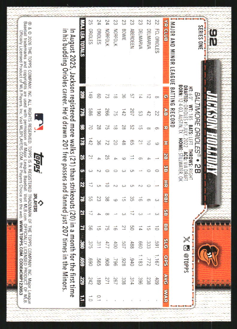 2026 Topps #92 Jackson Holliday