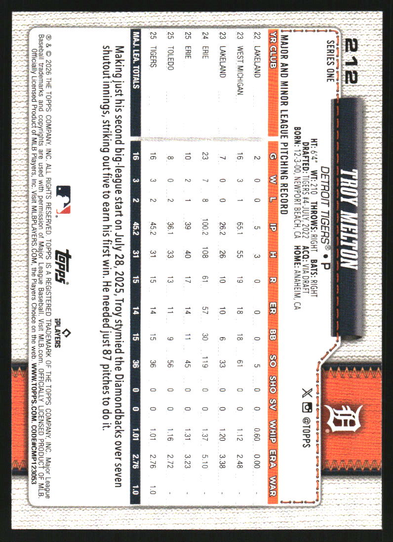 2026 Topps #212 Troy Melton RC